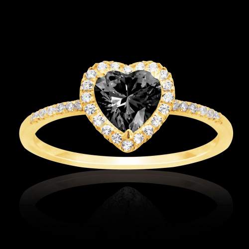 Bague solitaire diamant noir or jaune Anya